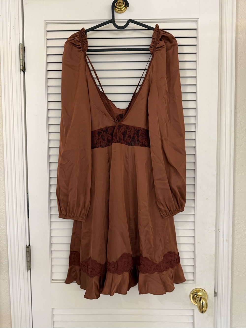 Anthropologie Rust Brown Lace-Trim Mini Dress